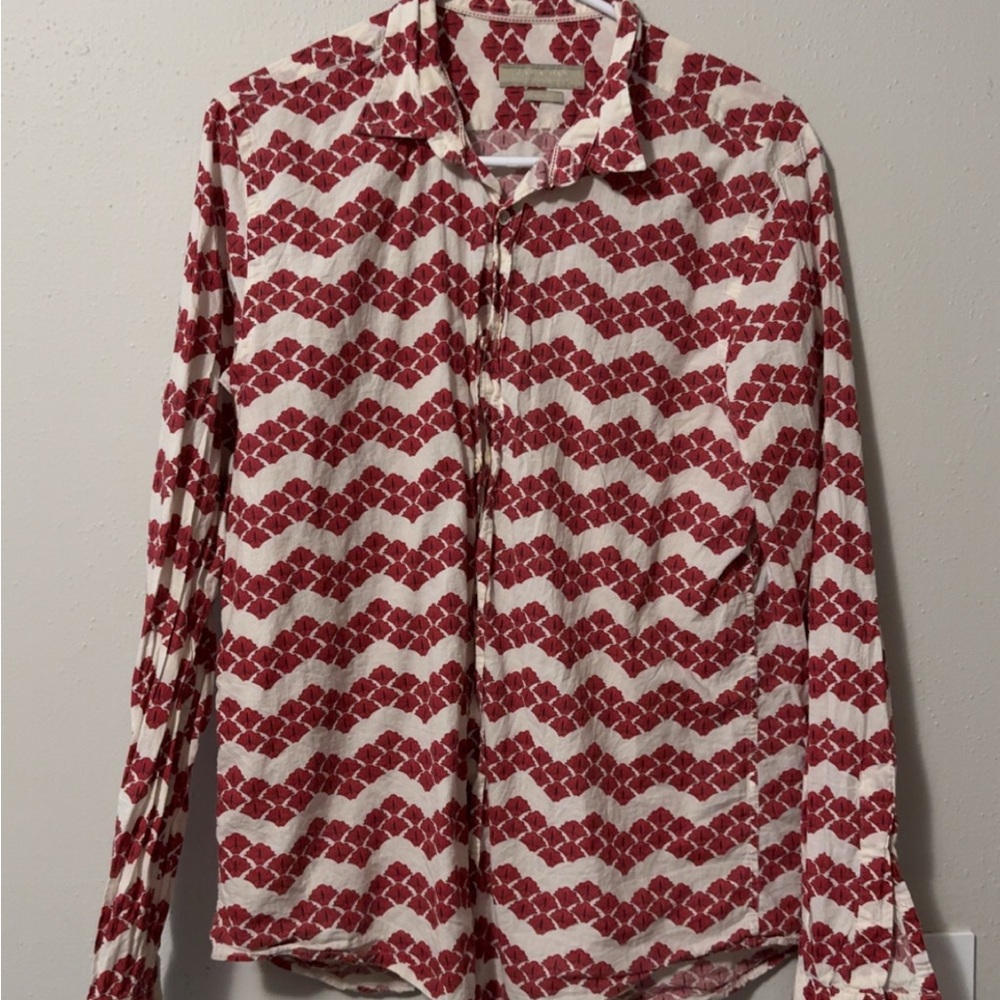 Zara Red and White Casual Button Down Shirt